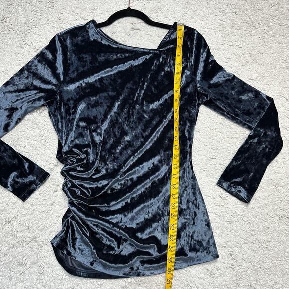 Betabrand Felicia Midnight Velvet Ruched Asymmetrical Long Sleeve Top Sz: M - Picture 3 of 6